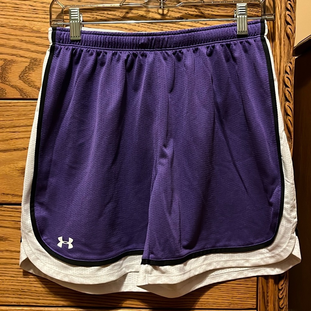 Women’s purple and white under armour athletic shorts